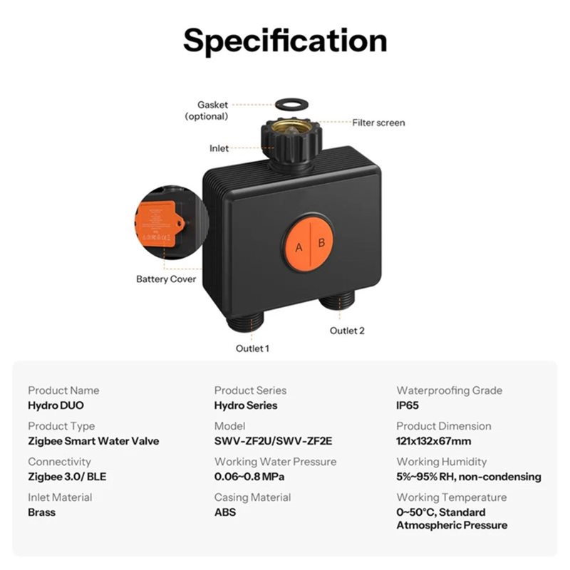 วาล์วน้ำอัจฉริยะ ABXF-Zigbee 3 - Timer Dual Outlet บทวิจารณ์และราคา